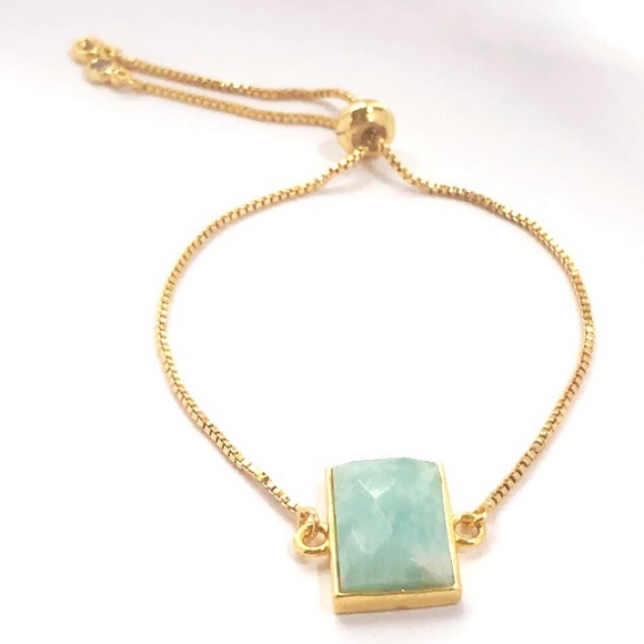 Hand Crafted Jewelry - Gold Plated Amazonite CZ Diamonds Slider Bracelet